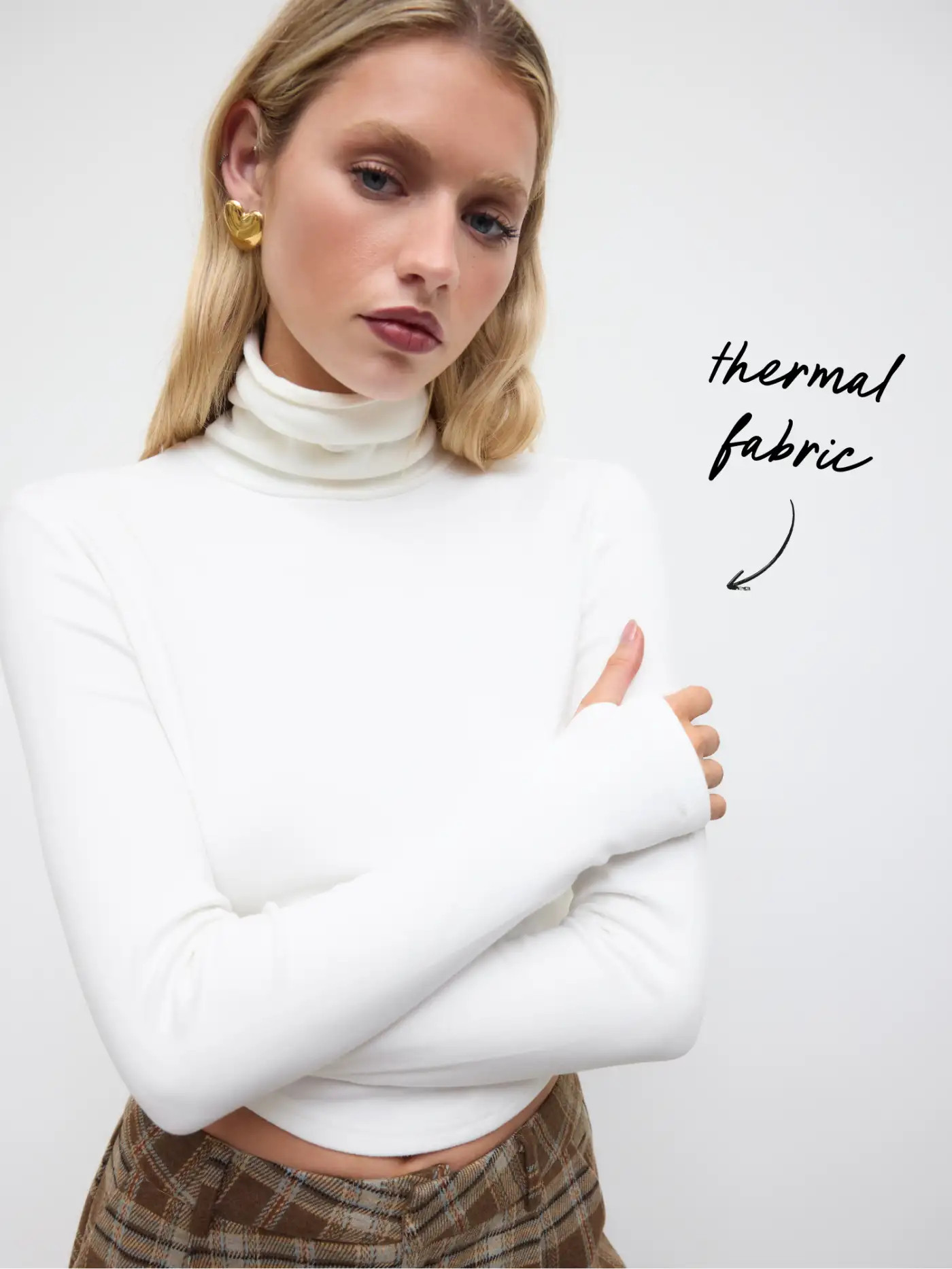 Thermal Cotton-blend High Neck Thumb Hole Solid Long Sleeve Tee... | Cider