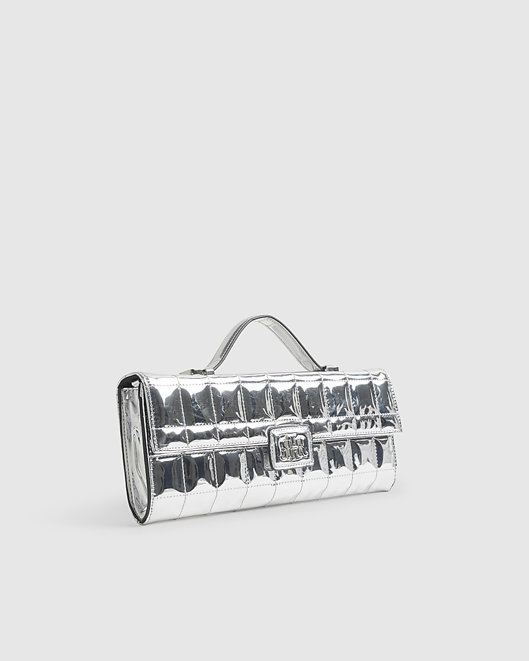 Silver Patent Quilted Clutch Bag | River Island UK & IE