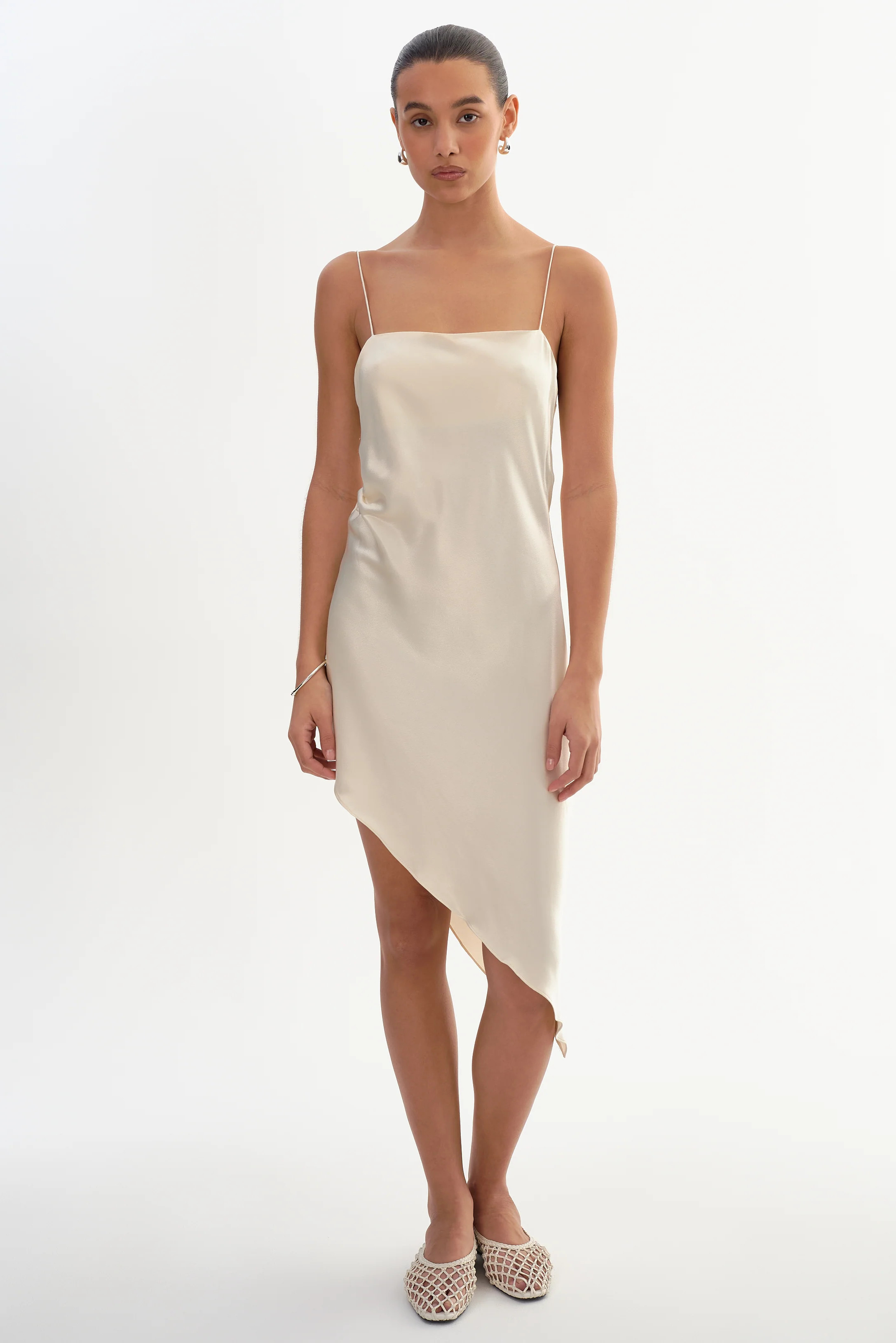 ASHLEY Asymmetric Satin Dress, CREAM / L | LAMARQUE