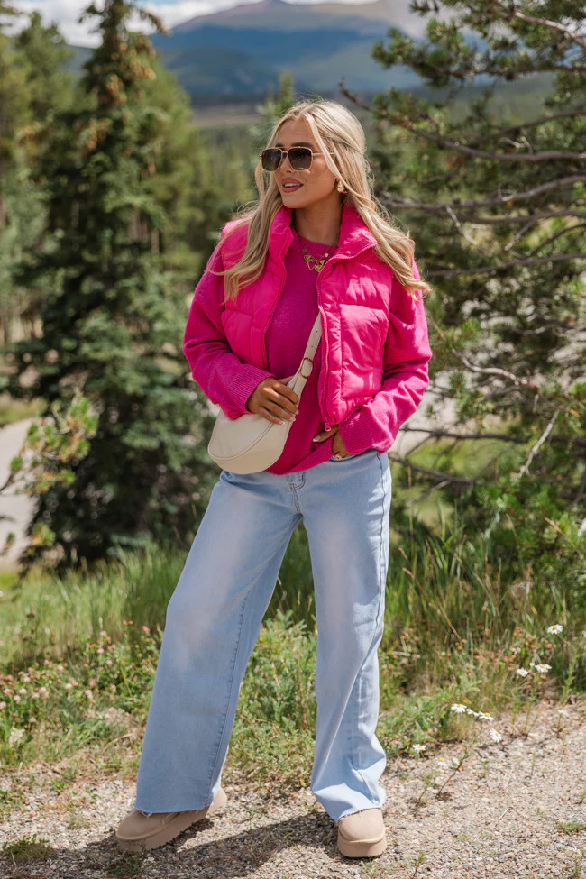 Sights To See Fuchsia Cropped Puffer Vest | Pink Lily