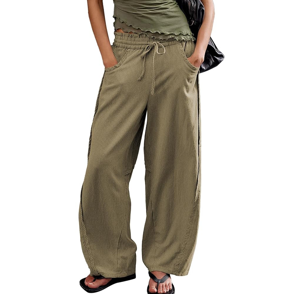 Baggy Barrel Wide Leg Palazzo Pants for Women Drawstring Waist Stripe Pull-On Lounge Trousers wit... | Amazon (US)
