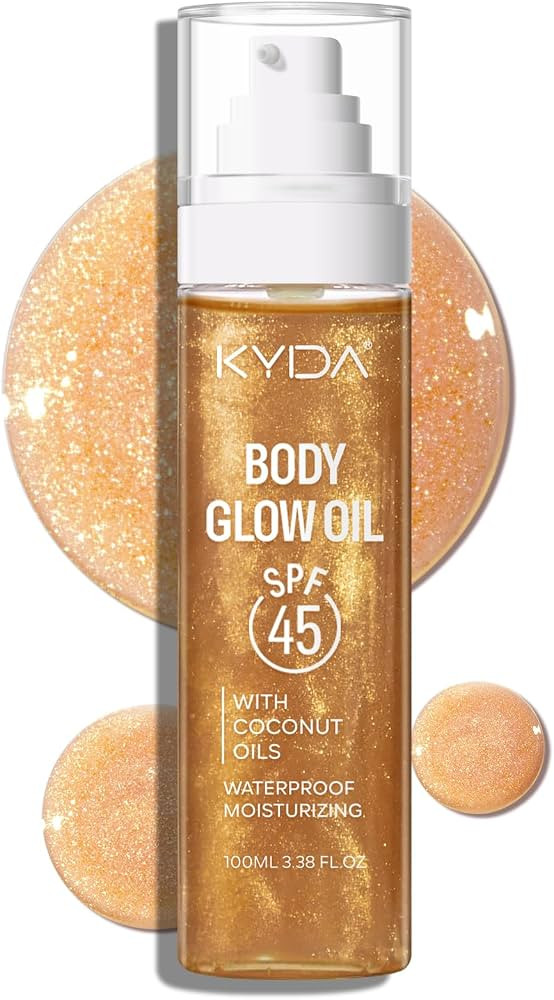 KYDA Travel Size Sunscreen, SPF 45 Body Glow Oil with Sequin Mica, Lightweight Moisturizing Cocon... | Amazon (US)