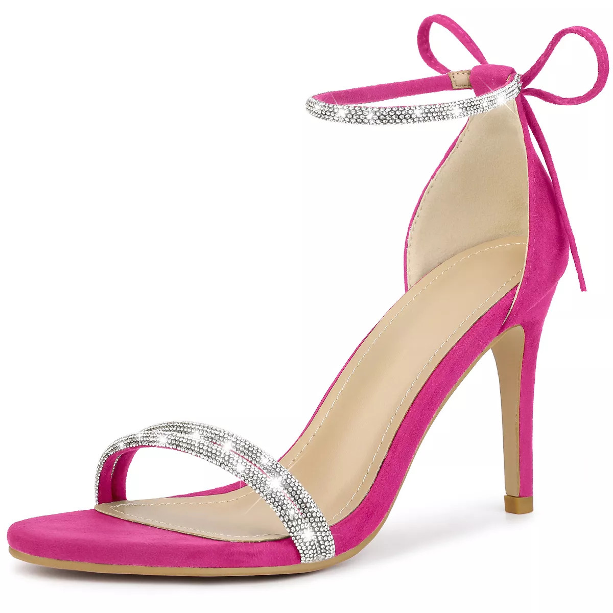 Perphy Women's Rhinestone Round Open Toe Ankle Tie Stiletto Heels Sandals | Target