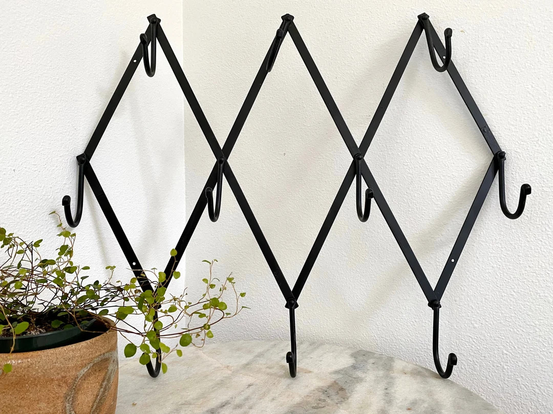 Vintage Style Folding Hand Forged IRON Metal Expending Accordion Rack w/ 10 Hooks Wall Hook for T... | Etsy (US)