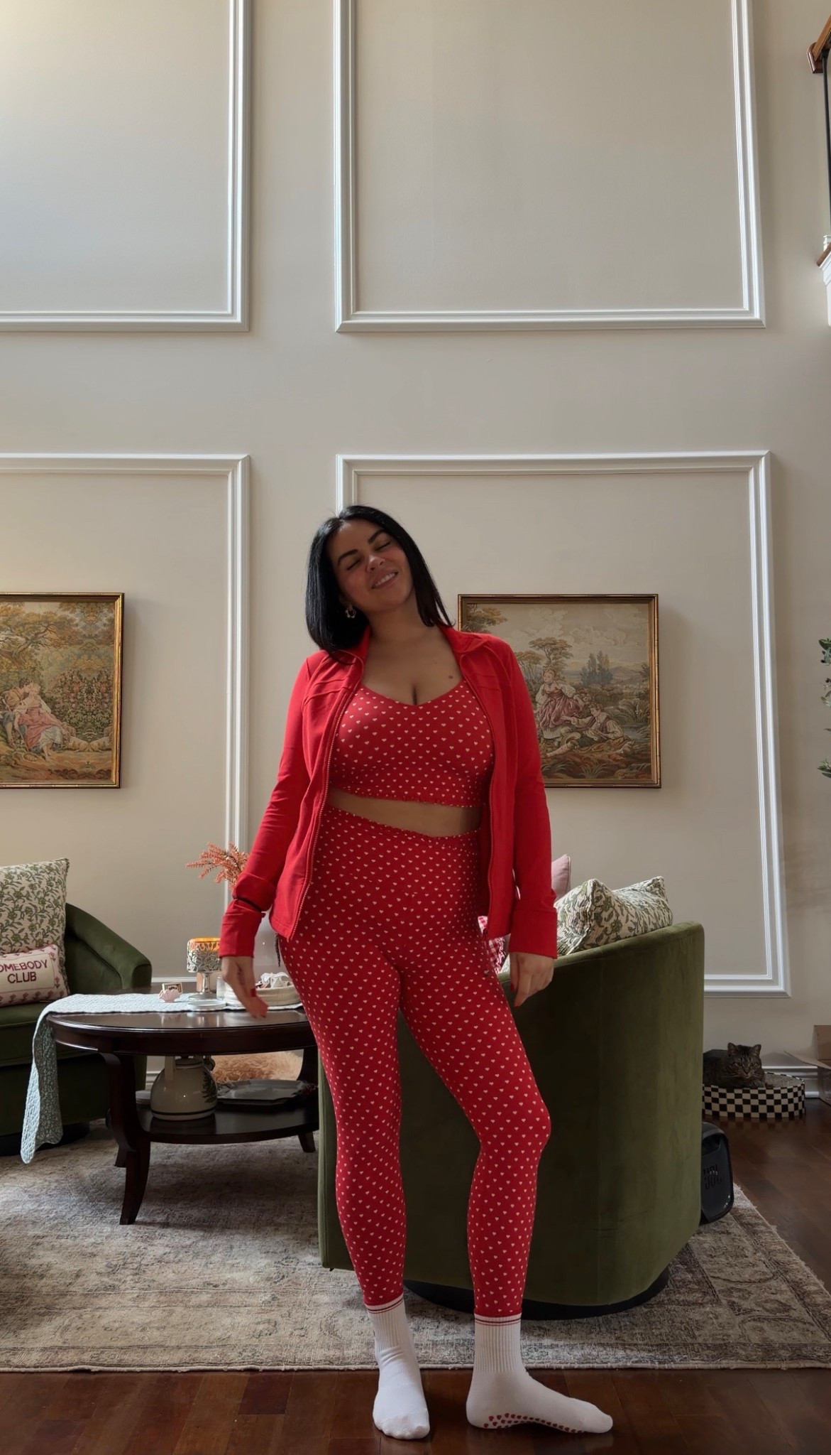 Target heart polka dot workout 

Lululemon jacket 
 #ootd #pilates #workoutset #valentinesday #galentines