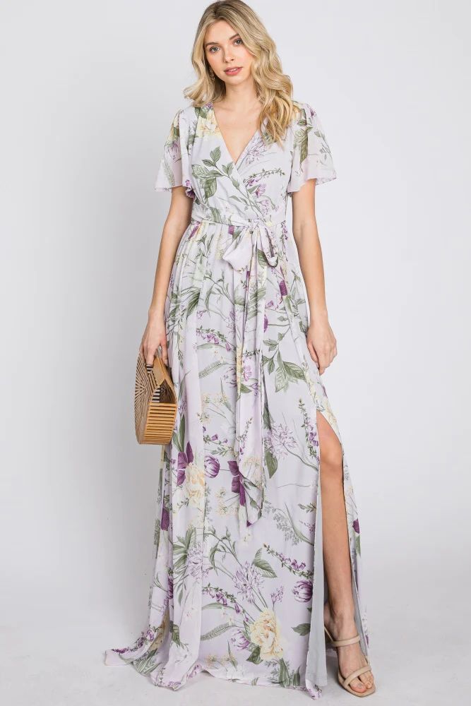 Lavender Floral Chiffon Short Sleeve Maxi Dress | PinkBlush Maternity