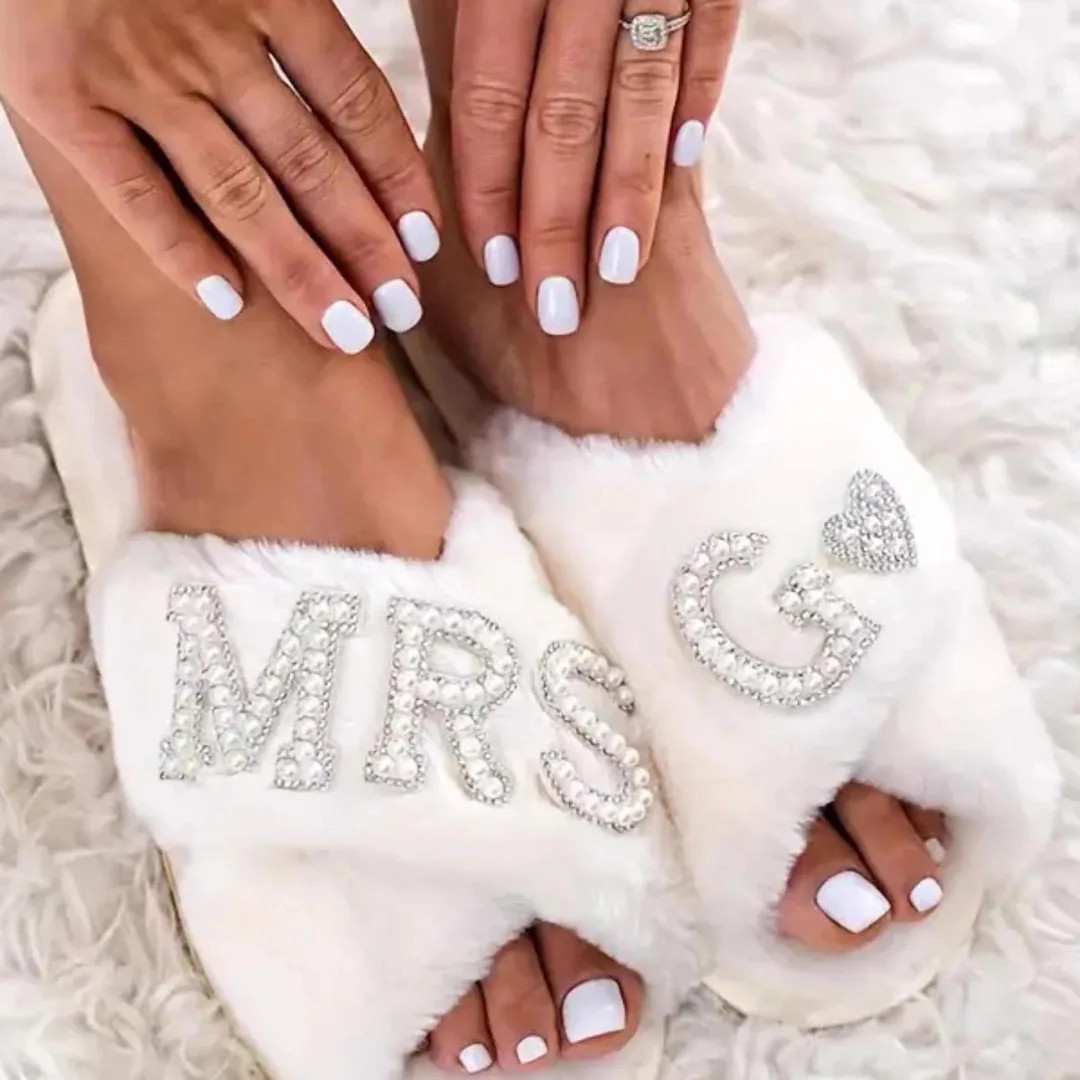 Personalized Mrs Slippers Custom Bride Slides Rhinestone Wedding Slippers Bridal Shower Gift Hone... | Etsy (US)