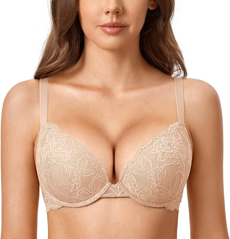 DOBREVA Push Up Underwire Plunge Full Coverage Bra Bras, Plus Size | Amazon (US)