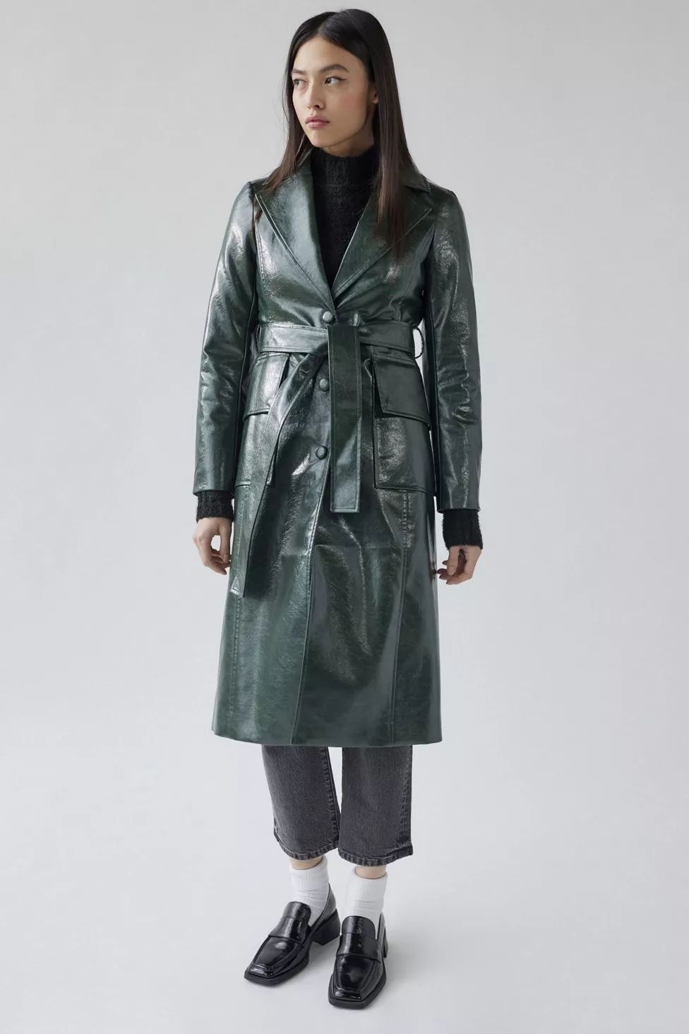UO Chantel Faux Leather Trench Coat | Urban Outfitters (US and RoW)