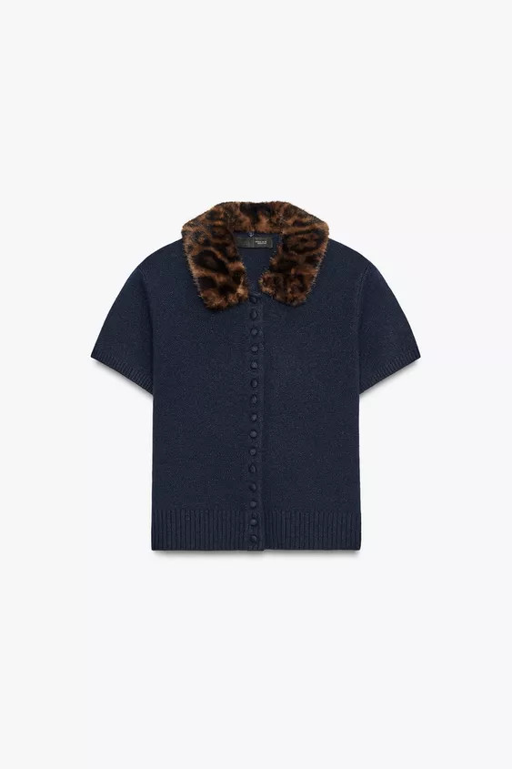 ANIMAL PRINT COLLAR CARDIGAN | Zara US