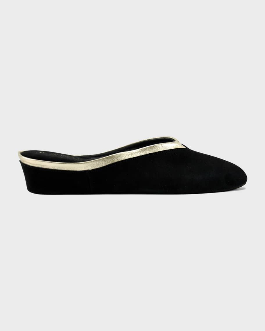 Jacques Levine Suede Wedge Mule Slippers | Neiman Marcus