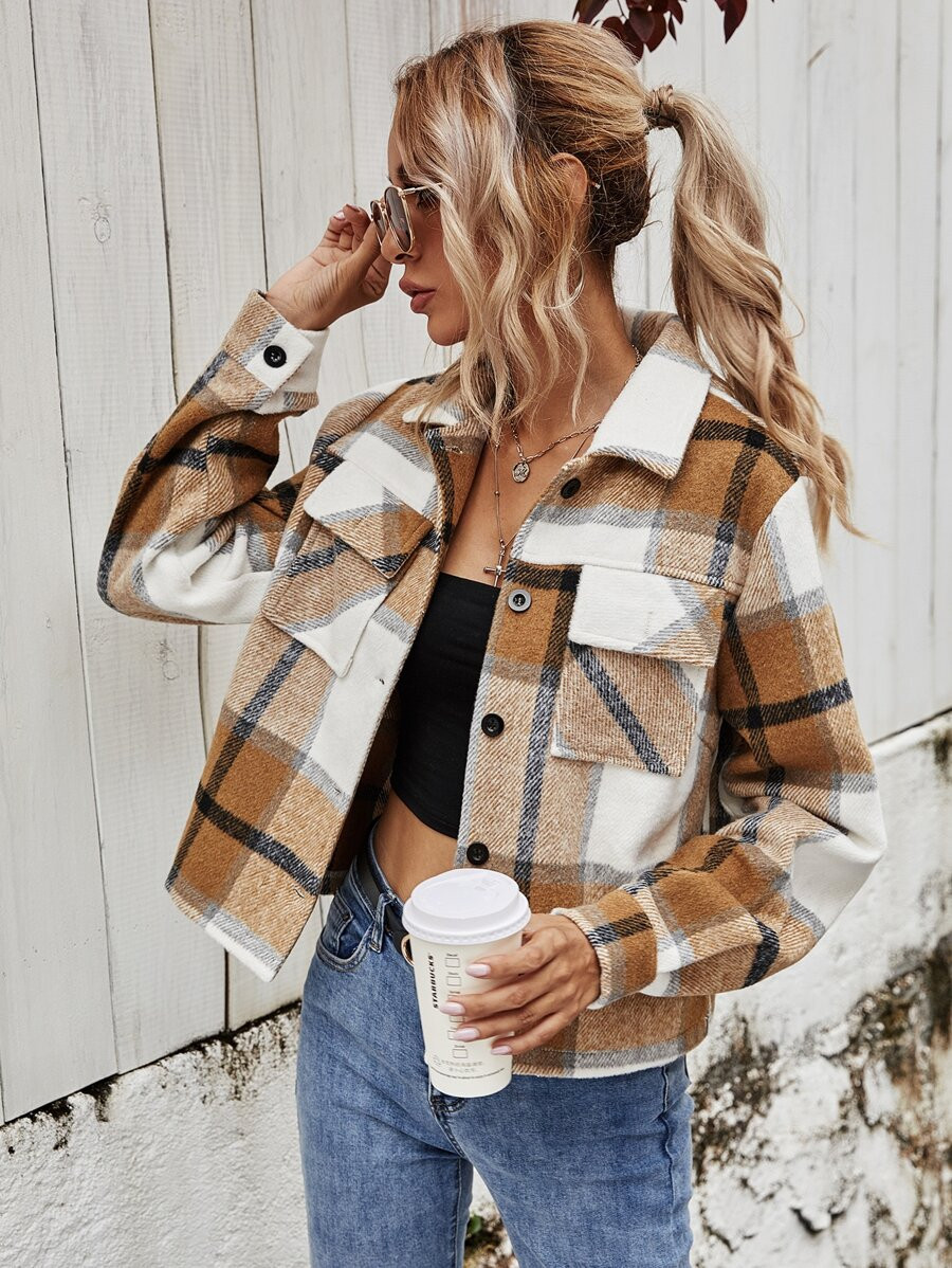 Plaid Flap Pocket Shacket | SHEIN