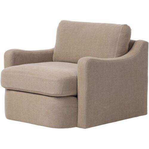 Aurelia Linen Swivel Chair - Amber Lewis x Four Hands | Rotating Chair, Pivot Chair, Spin Chair - Beige - Sturdy, Comfortable | One Kings Lane