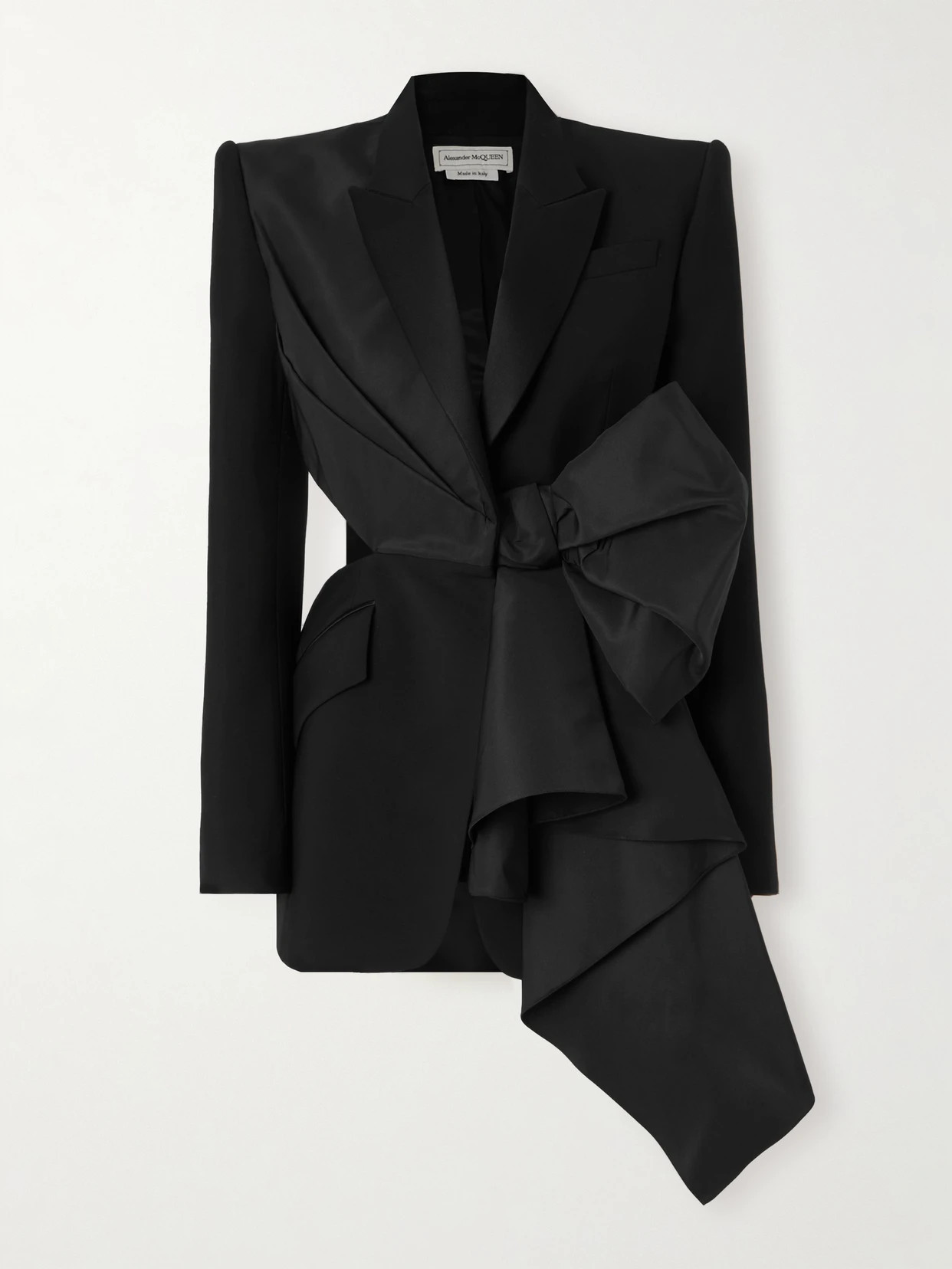 Alexander McQueen - Asymmetric Cutout Grain De Poudre Wool, Taffeta And Silk-blend Satin Blazer - Black | NET-A-PORTER (US)
