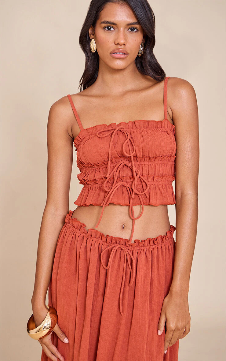Rust Cheesecloth Cami Top | PrettyLittleThing US