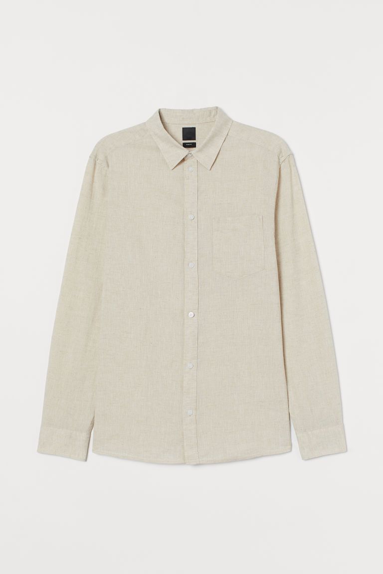 H & M - Slim Fit Linen-blend Shirt - Beige | H&M (US + CA)