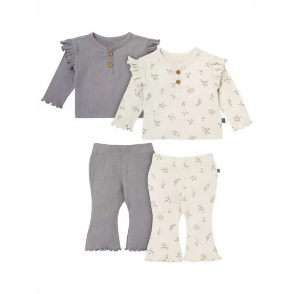 Modern Moments by Gerber Baby Girl Henley Ruffle Top With Pants, sizes 0/3 Months - 24 Months&nbs... | Walmart (US)