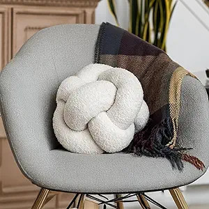 SAMIAH LUXE Cream White Knot Pillow Ball 12" for Home Decor Living Room, Teddy Boucle Knotted Dec... | Amazon (US)