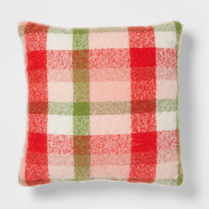 Plaid Boucle to Faux Rabbit Fur Reversible Throw Pillow Ivory - Threshold™ | Target
