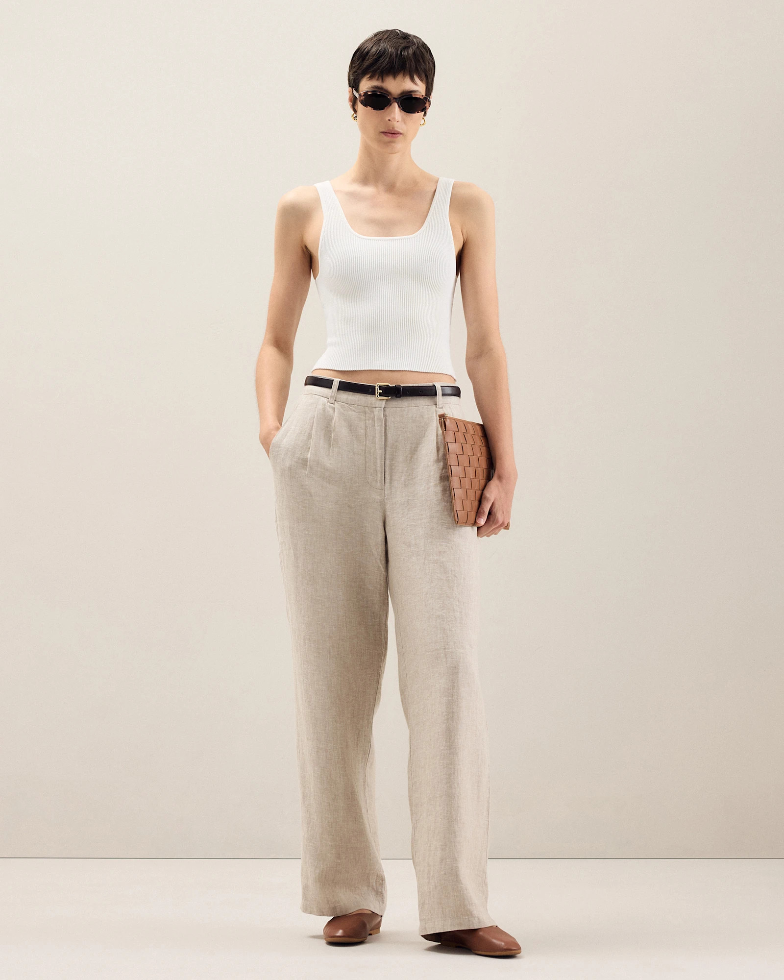 White Cropped Square Neck Ribbed Knit Tank | Quince