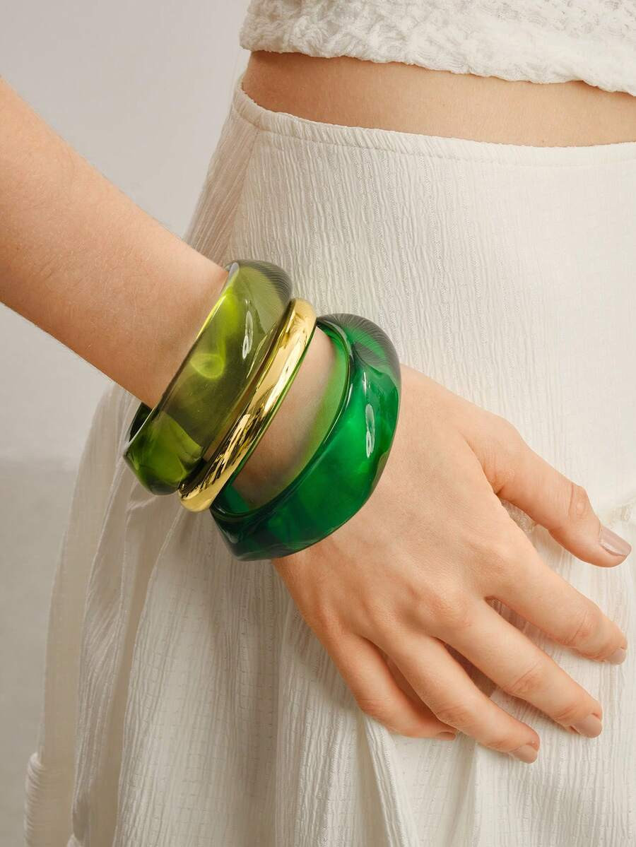 NEW3pcs/Set Women's Personalized Fashion Exaggerated Wide Bangle Set, Suitable For Daily Wear (El... | SHEIN