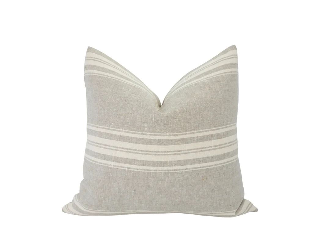 LEAH  17x19 Stripe Linen Pillow Cover Grey & White Stripe - Etsy | Etsy (US)