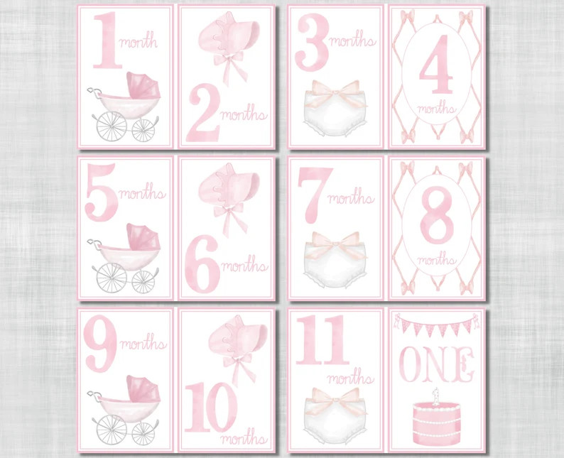 Girl Milestone Cards Bonnets, Bows and Baby Carriage - Etsy | Etsy (US)