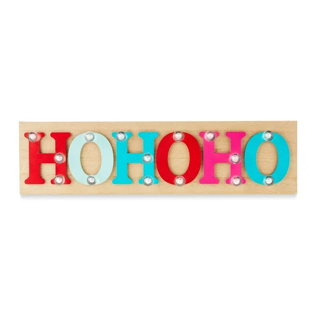 Beige Light-up Wood Ho Ho Ho Sign Tabletop Decor, 4.7 in, by Holiday Time | Walmart (US)