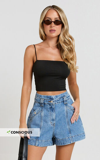 Kayla Shorts - High Waisted A Line Denim Shorts in Mid Blue Wash | Showpo (US, UK & Europe)