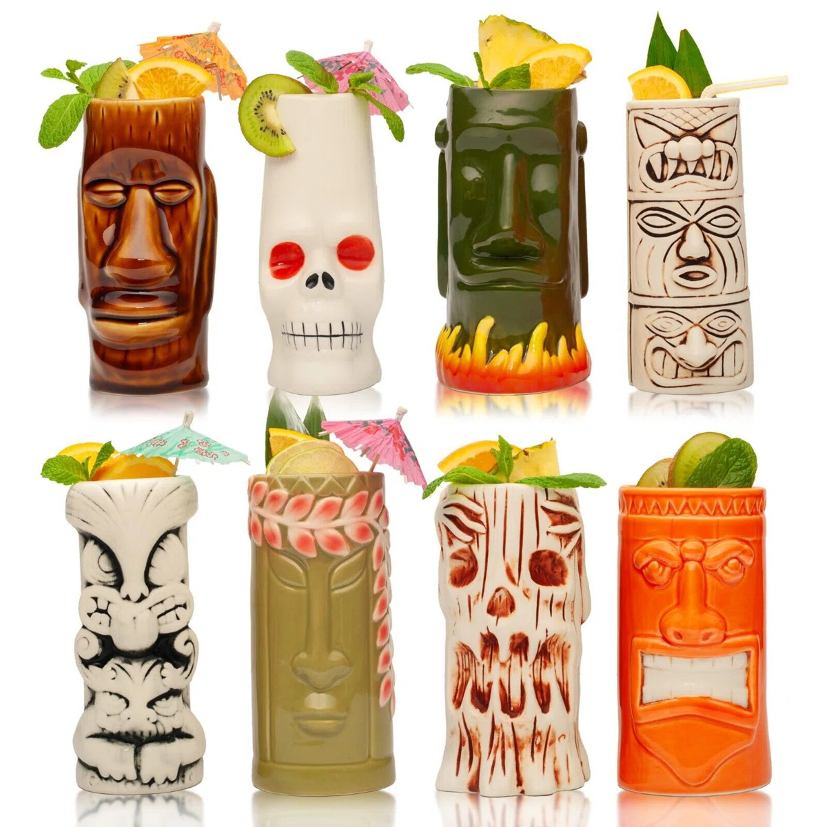 Ceramic Tiki Glasses, Perfect for Exotic Cocktails, Iced Tea, Soda, Mai Tai (Set of 8) | Wayfair North America