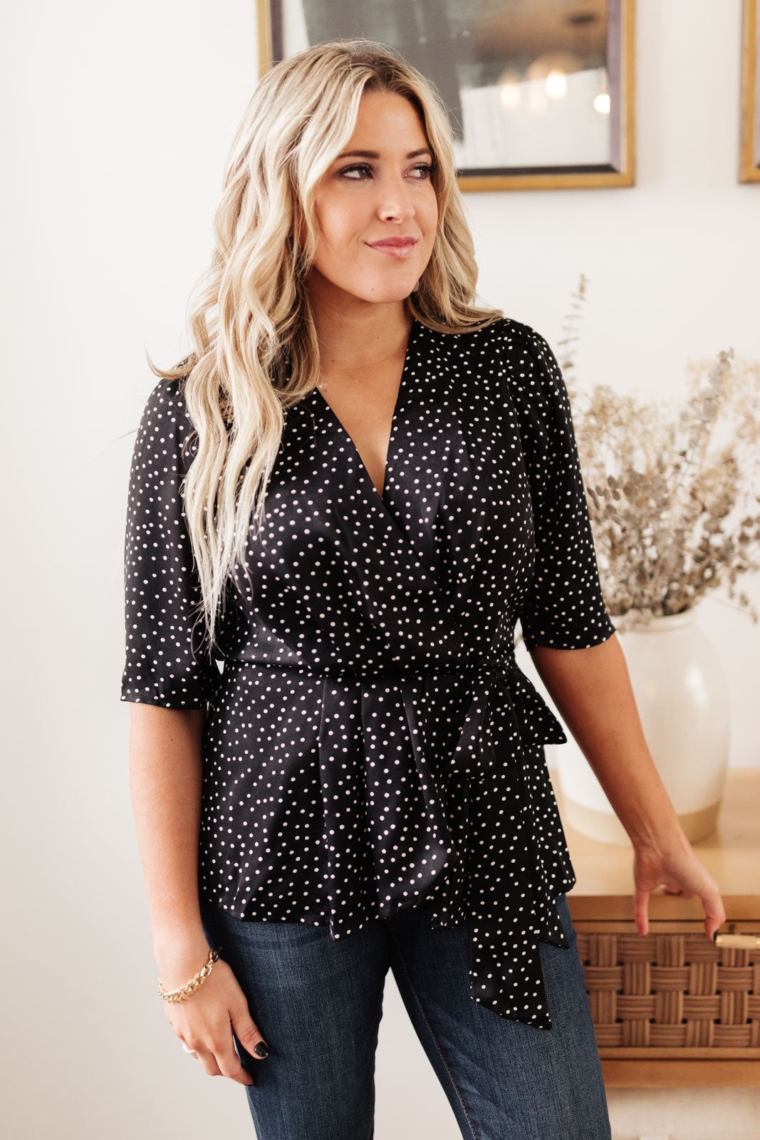 All Set Polka Dot Top in Black | Peppered with leopard
