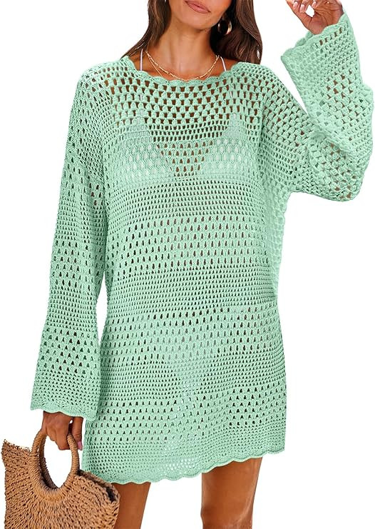 ANRABESS Women Swimsuit Crochet Swim Cover Up 2026 Summer Bathing Suit Swimwear Mesh Knit Beach D... | Amazon (US)