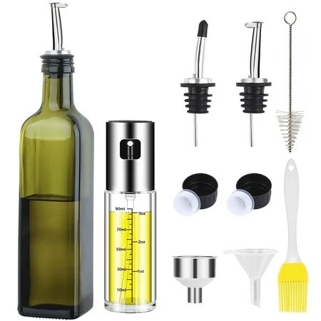 Aovky Olive Oil Dispenser Bottle ,Oil Sprayer Bottle Set for Kitchen Cooking, 17.6 Oz Green Oil and Vinegar Cruet with Drip-Free Stainless Steel Spout and 100 ML Oil Spray with Measurements | Walmart (US)