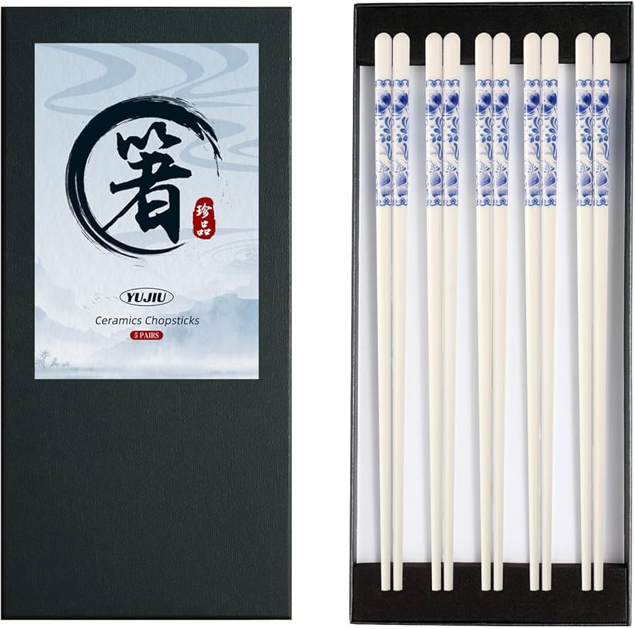 Porcelain Chopsticks Set of 5 Pairs, Reusable Bone Ceramic Chopsticks, Dishwasher Safe, Non-Slip ... | Amazon (US)