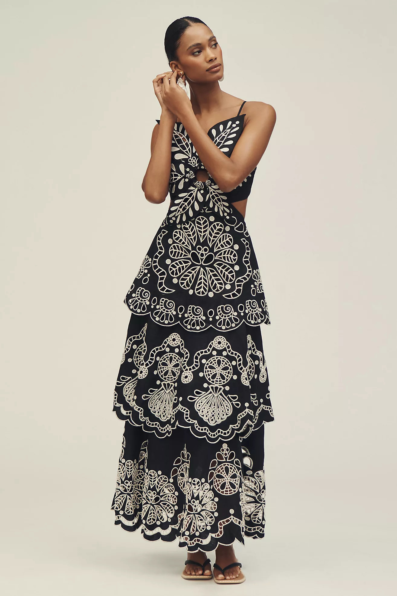 Farm Rio x Anthropologie 3D Floral Linen Midi Dress | Anthropologie (US)