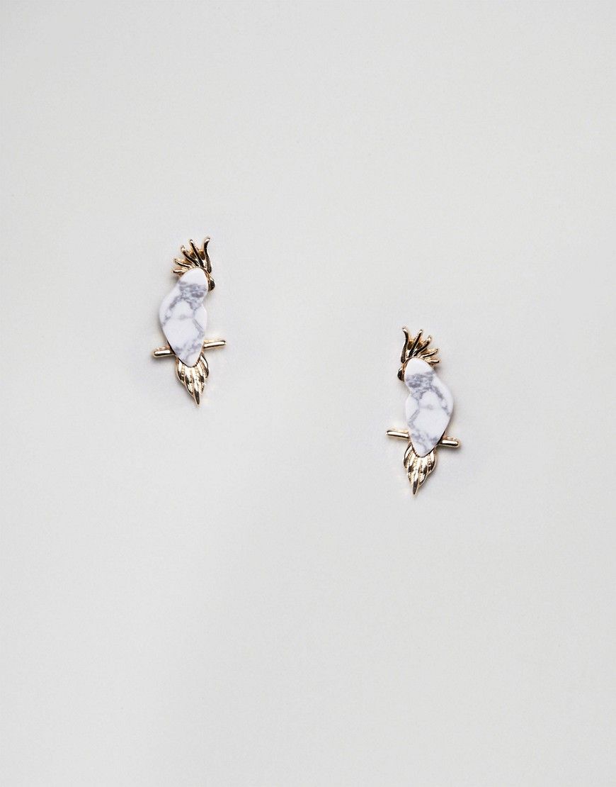 ASOS DESIGN earrings with faux marble parrot design in gold - Gold | ASOS US