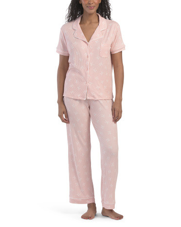 2pc Bow Print Short Sleeve Notch Collar Pajamas Set | TJ Maxx