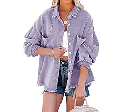 Lumister Womens Causal Oversized Soft Lightweight Distressed Jean Jacket Ripped Fringe Long Sleev... | Amazon (US)