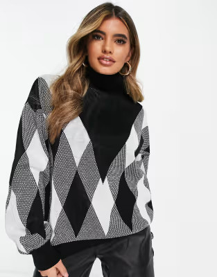 NaaNaa puff sleeve jumper in black and white | ASOS (Global)