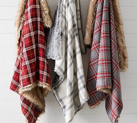 Nottingham Faux Fur Plaid Throws | Pottery Barn (US)