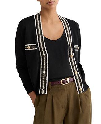 Women's Danni Tipped Button-Through Cardigan | Macy's