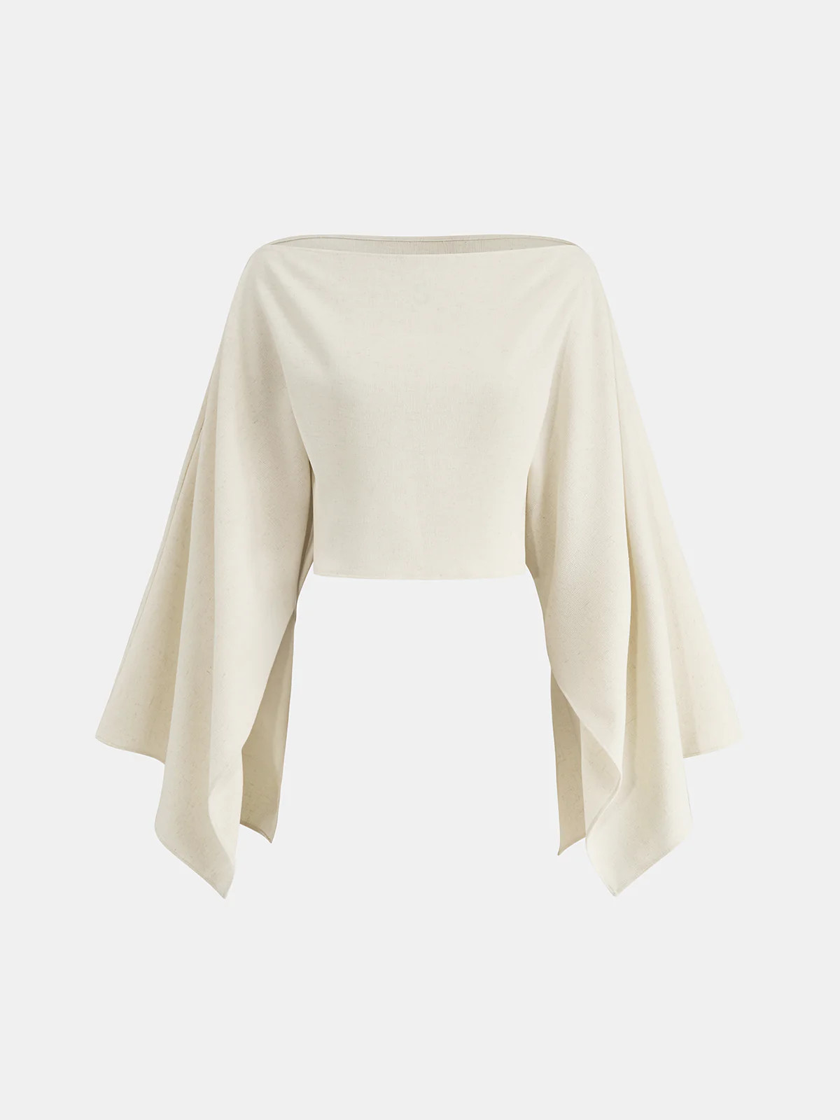 Dramatic Sleeve Linen-Blend Cropped Top | Commense