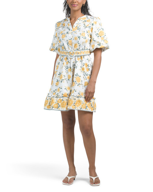 Puff Sleeve Belted Fit And Flare Mini Dress | TJ Maxx