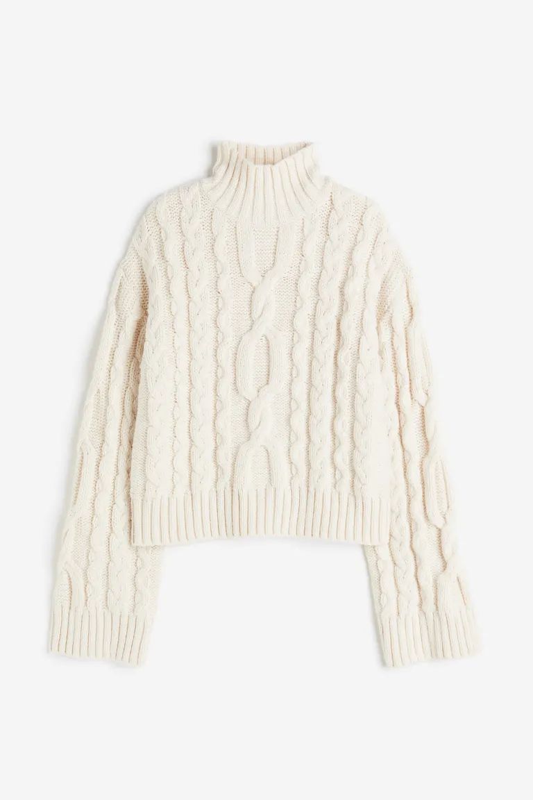 Cable-knit Mock Turtleneck Sweater - Cream - Ladies | H&M US | H&M (US + CA)