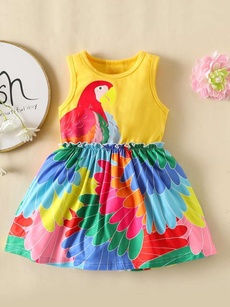 Toddler Girls Parrot Print A-line Dress | SHEIN