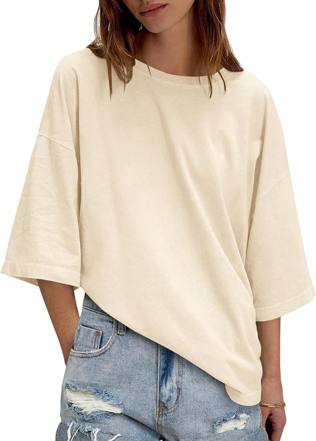 Tankaneo Womens Oversized Half Sleeve T-Shirts Summer Casual Crew Neck Tunic Tops Loose Fit Boxy ... | Amazon (US)