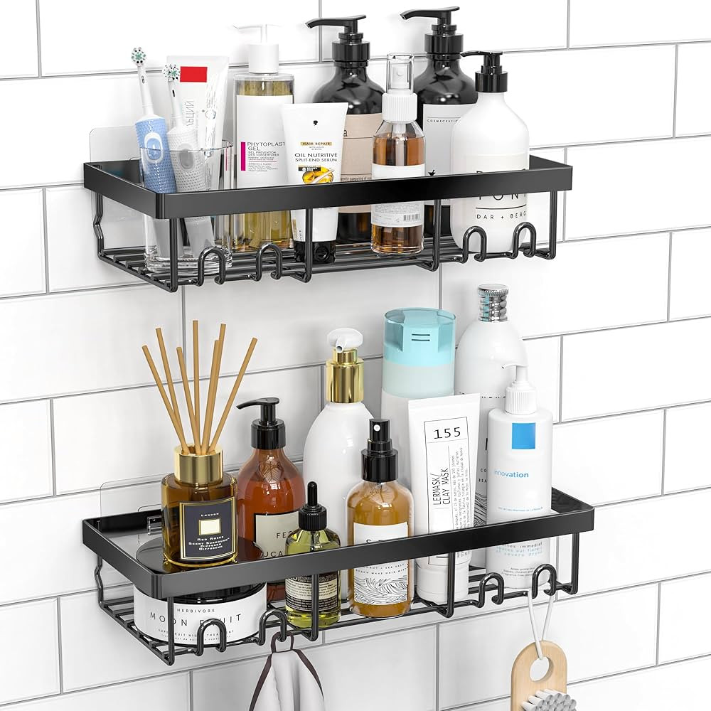 Moforoco Shower Caddy Shelf Organizer Rack, Self Adhesive Black Bathroom Shelves Basket, Home Far... | Amazon (US)