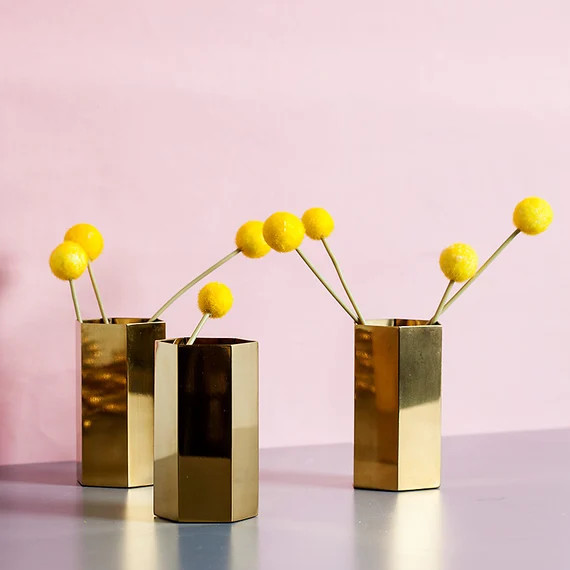 New! Gold Metal Hexagon/ Modern Home Vase Decor, Modern Bud Vase, Wedding Decor, Flower vases | Etsy (US)