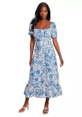 London Times Women's Short Sleeve Square Neck Ditsy Floral Dress | Belk