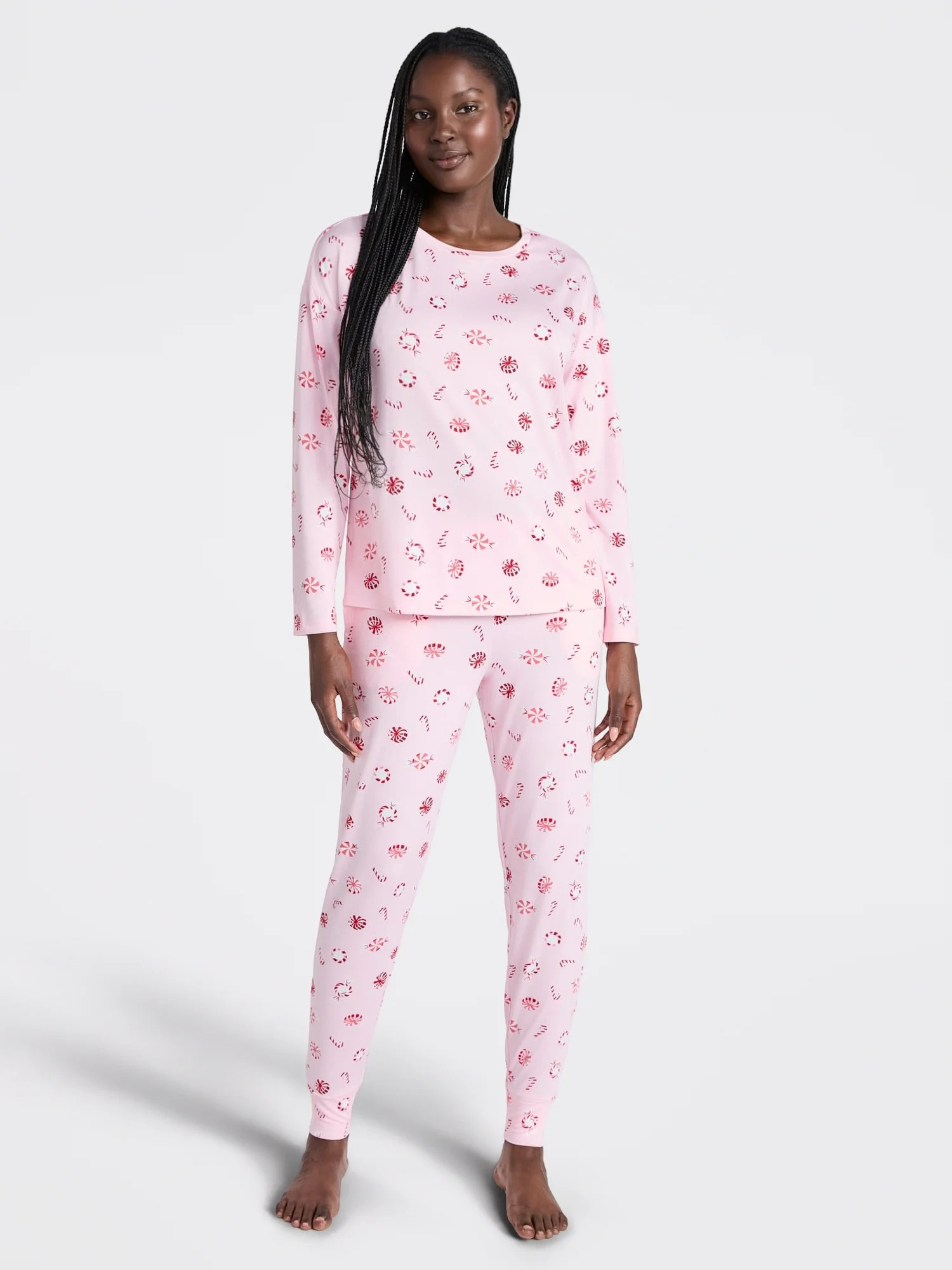Joyspun Women's Dreamy Soft Collection Long Sleeve Sleep Top and Joggers Pajamas Set, 2-Piece, Si... | Walmart (US)